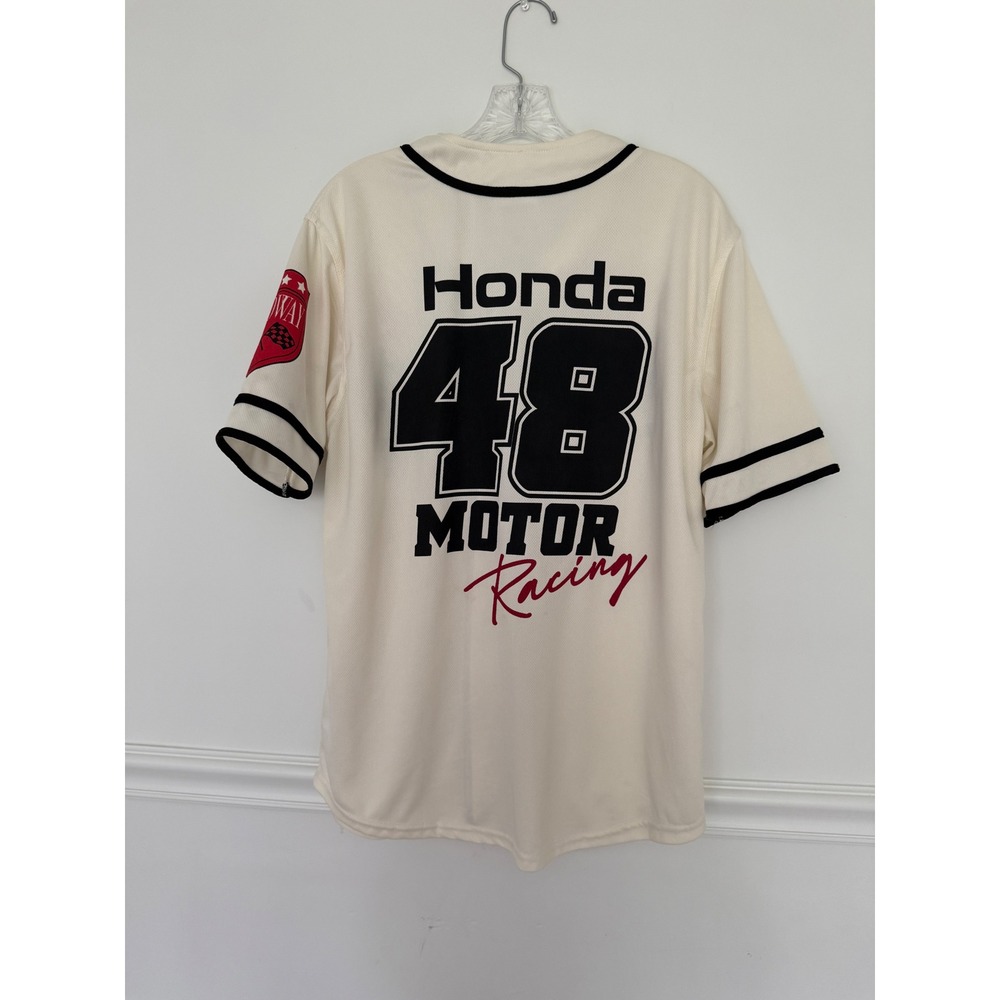 Honda Motor Racing Baseball Jersey Mens Top Large off White 48 Speedway